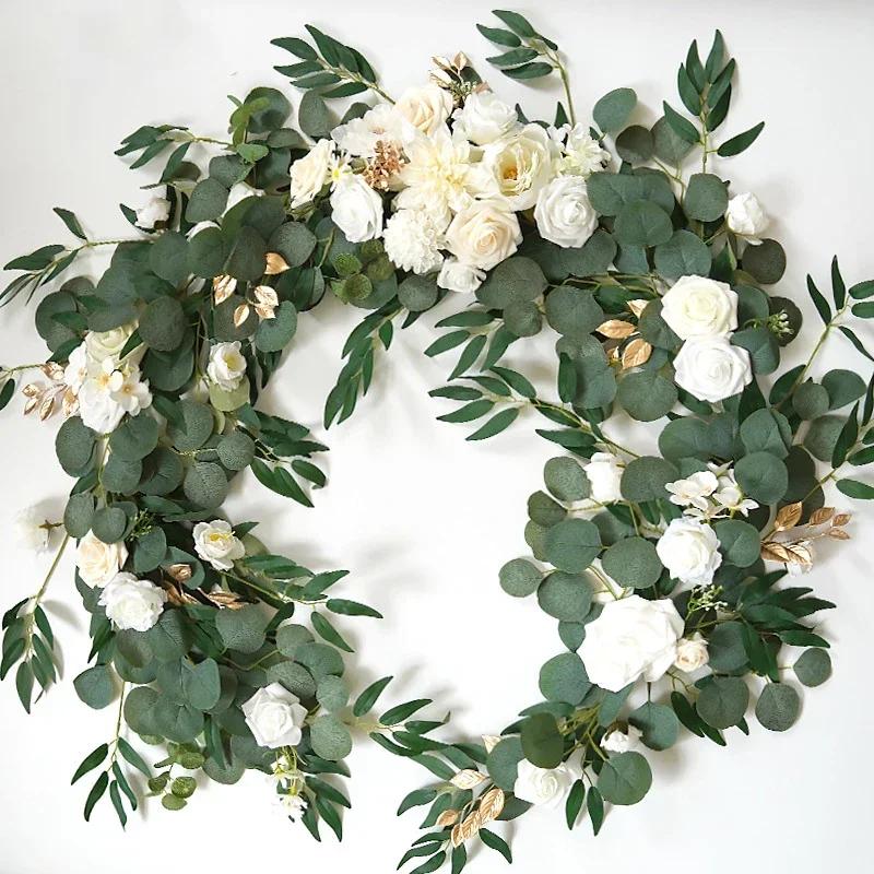 Artificial Flower Garlands for Table Runner Eucalyptus Sweetheart Table Centerpieces for Backdrop Boho Wedding Decoration