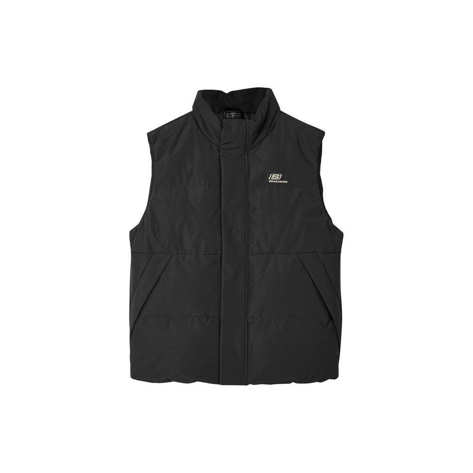 Skechers Sport Lifestyle Series Solid Color Logo Zip Stand Collar Sleeveless Down Vest Unisex Vests L423U079-0018 S