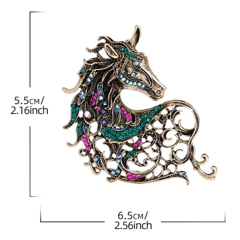 Retro Horse Shape Brooch Rrhinestones Embellished Alloy Brooch Lapel Pin Fashion Jewelry Accessory For Women Clothing