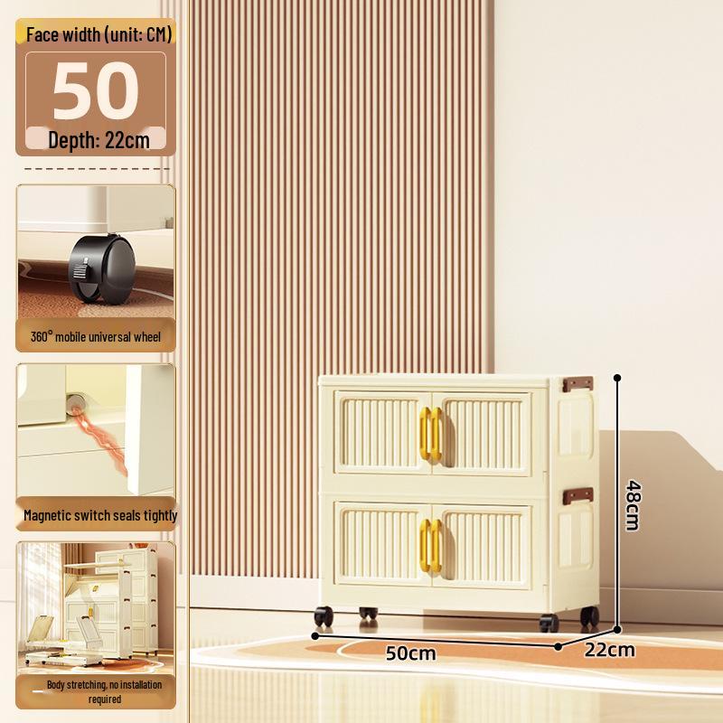 40-60cm Wide Transparent Foldable Double Door Floor Storage Cabinet with Multiple Layers