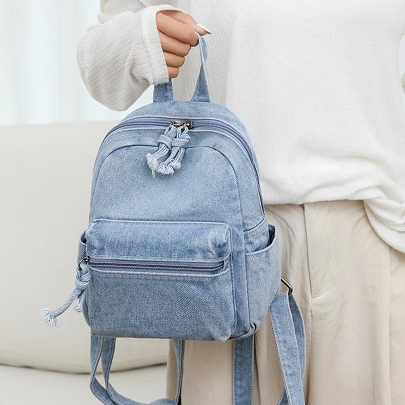 Denim Cowboy Backpack Large Capacity Air Cushion Belt External Frame Soft Handle Comfort Unisex College Travel Backpack