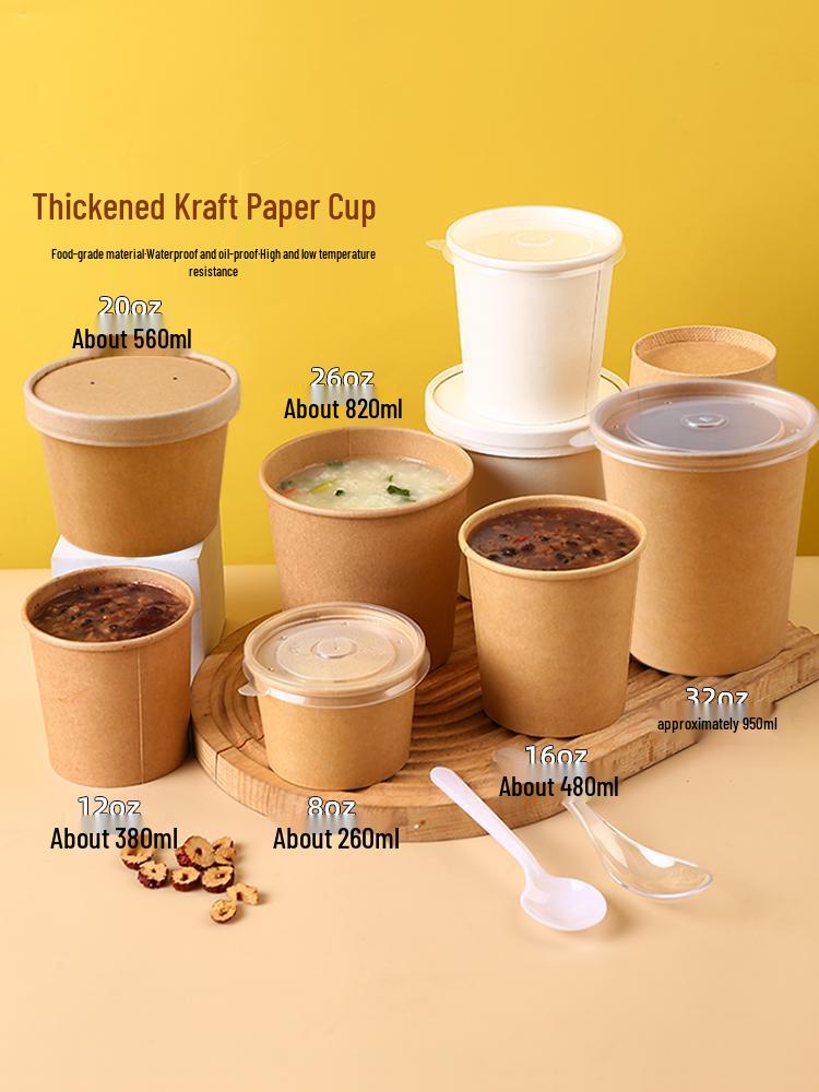 Disposable Porridge Cup with Lid for Takeaway - Ideal for Congee, Soy Milk, and Breakfast. 50 pcs