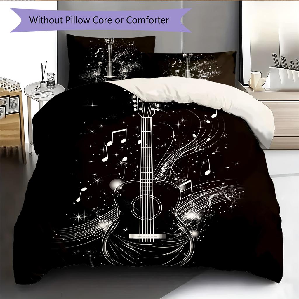 Musical instrument notes Pattern Bedding Quilt Set Quilt Cover Pillowcase Home Decoration Gift (1 * duvet cover + 2 * pillowcase, without core)