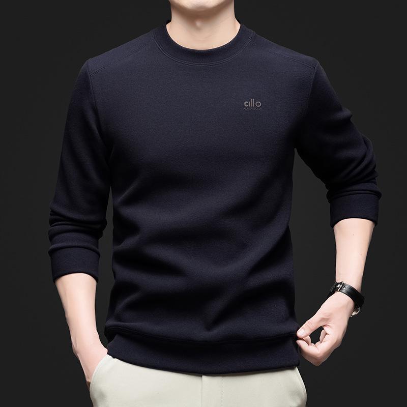 Men's 2025 Winter Fashionable Round Neck Long Sleeve Hoodie - Trendy, Versatile Solid Color Casual Wear