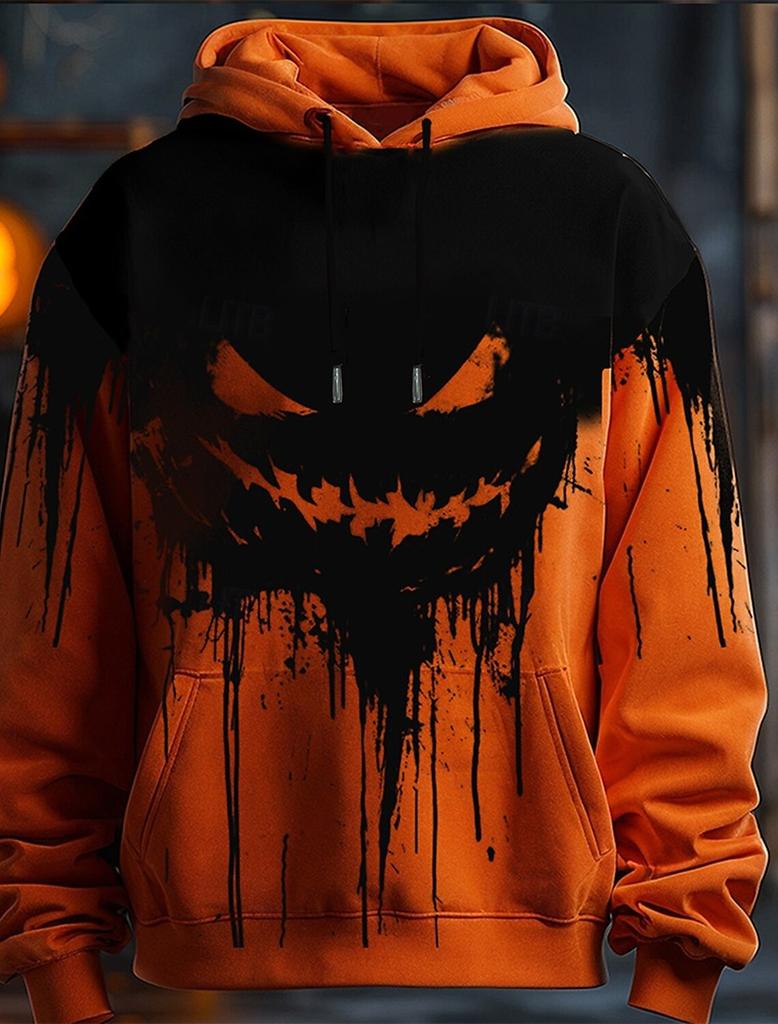 Halloween Herren Grafik Hoodie Kürbisdrucke Klassisch Lässig 3D Pullover Feiertagsmode Hoodies Dünner Stil Langarm Kapuze
