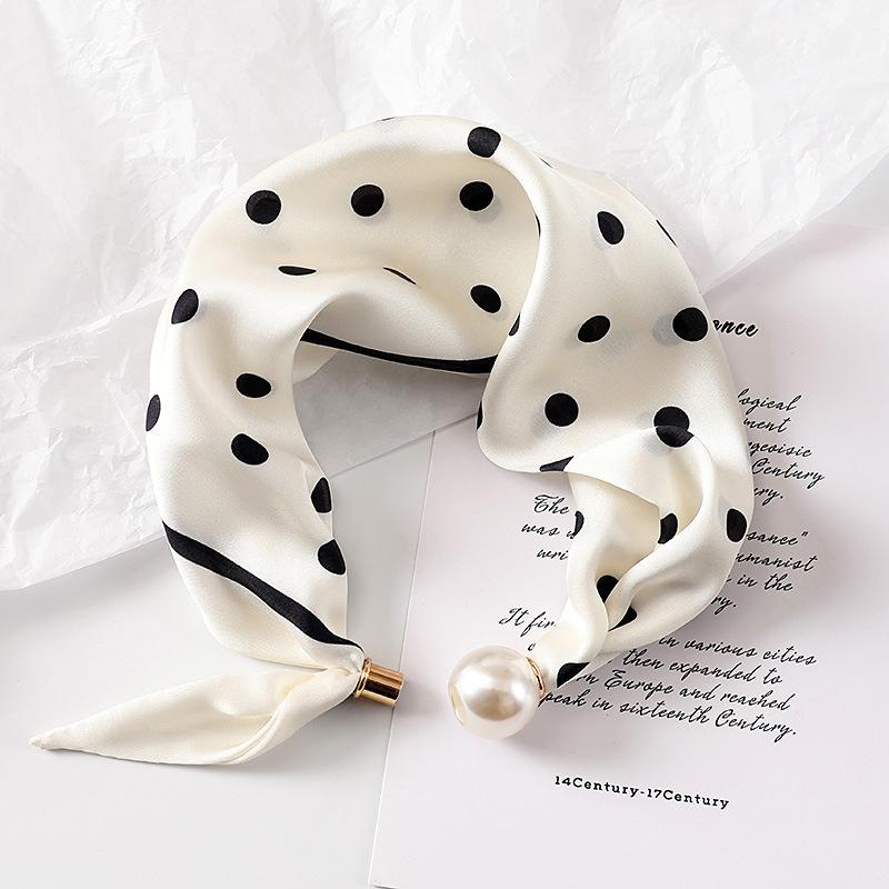Women's Magnetic Buckle Neck Scarf Polka Dot Paisley Stripe Printed Thin Ribbon Scarf For Shirt Work Outfit Spring Summer Styling