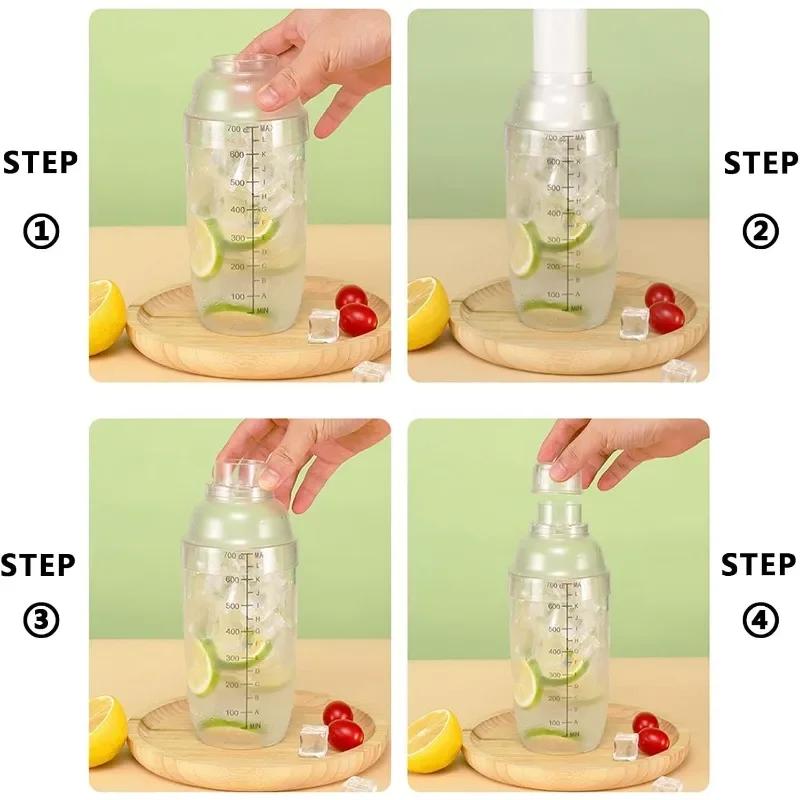 500ml/700ml Plastic Cocktail Shaker Martini Hand Shaker Cup with Scales Milk Tea Wine Drink Shaker Mixer Bar Wine Accessories
