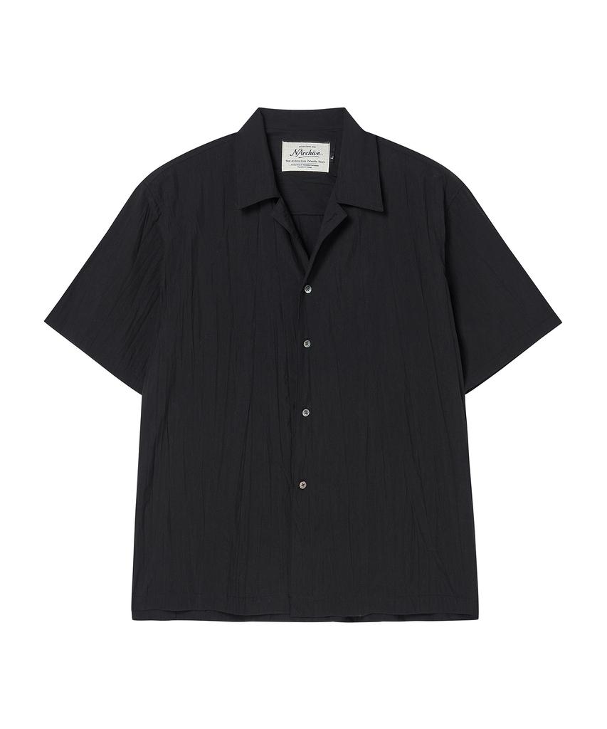 BEYOND CLOSET [Collection Line] Crease Cotton Open Collar Short Sleeve Shirt Black