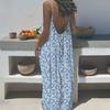 Women Long Slip Dress Breathable Summer Floral Print Casual Sleeveless Dress Spaghetti Strap Loose Swing Hem Ankle Length Beach Dress