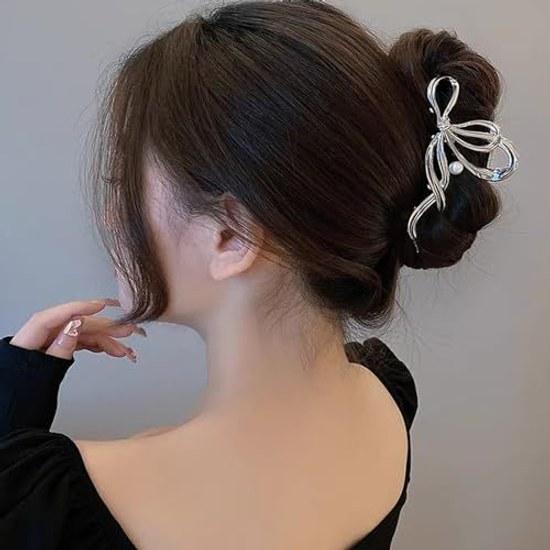 Bun cliphair clipofficesimplehair accessoryhair holderpopularKorean stylestylishgiftfor ladieslarge sizeofficehair ornamentclip (silver ribbon design)