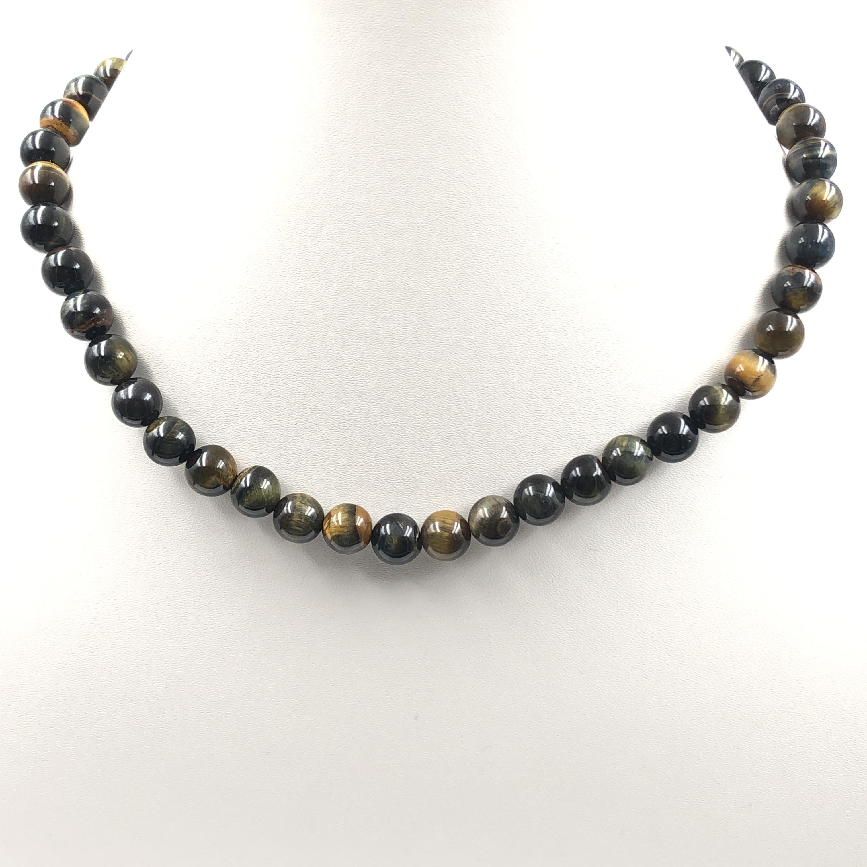 8mm Natural Black Tiger Eye Gemstone Round Beads Necklace 17-20  Handmade Choker For Anniversary Gift 8BN-8