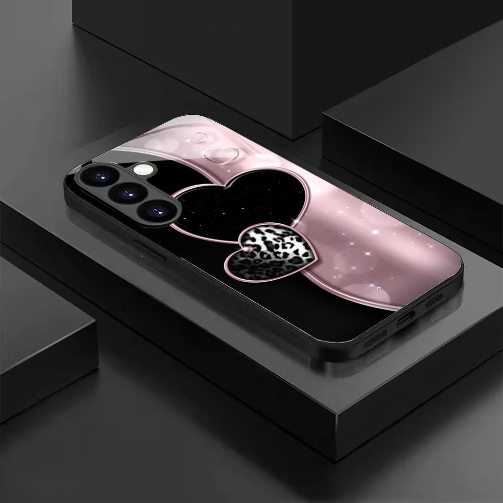 Love design tempered glass phone case suitable for Samsung Galaxy S26 S25 S24 S23 S22 S20 FE/Ultra/Plus anti drop back cover
