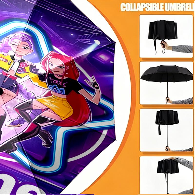 Custom Name Personalized KPop Demon Hunters Print Umbrella, Auto Open Close, 8‑Rib Sturdy Frame, Commute Camping Hiking Use, Birthday Gift