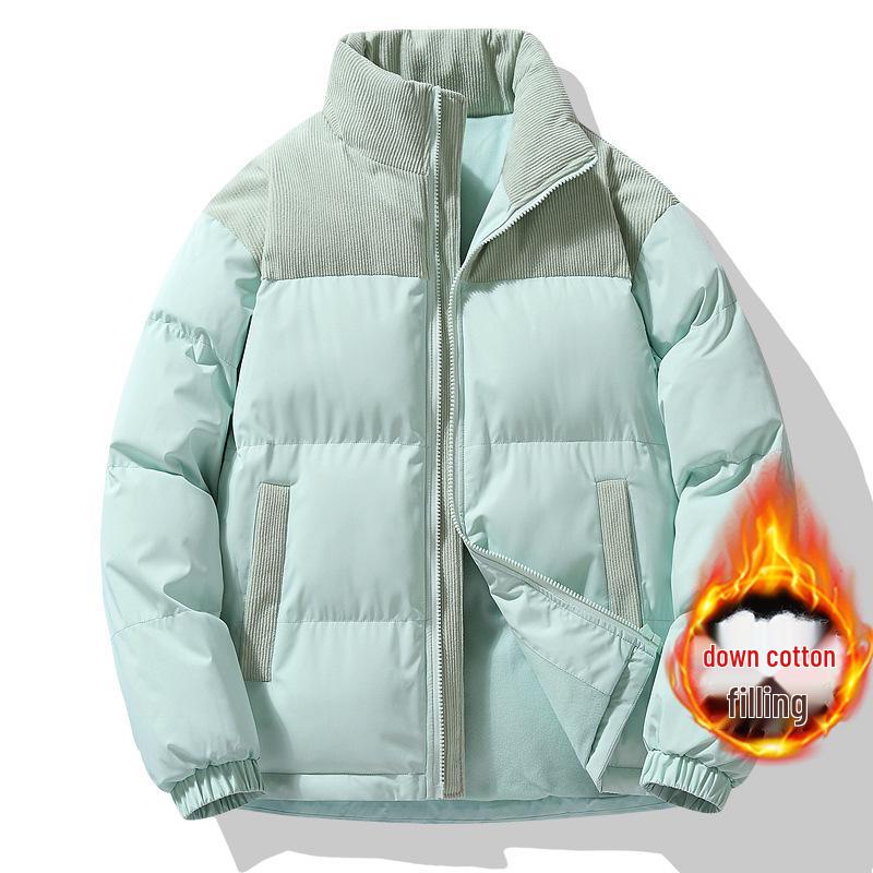 2025 Men's Trendy Color Block Puffer Jacket - Thick, Warm Cotton for Autumn/Winter.