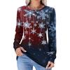 Women's Fashionable Casual Christmas Printed Pleated Comfortable Round Neck Loose Long Sleeve T-Shirt Top