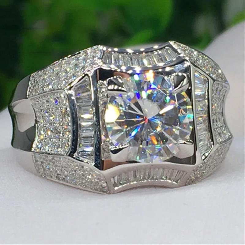 

Fashion Men s White Crystal CZ Stone Ring Luxury Silver Color Engagement Ring Classic Wedding Party Jewelry Valentine s Day Gift 9