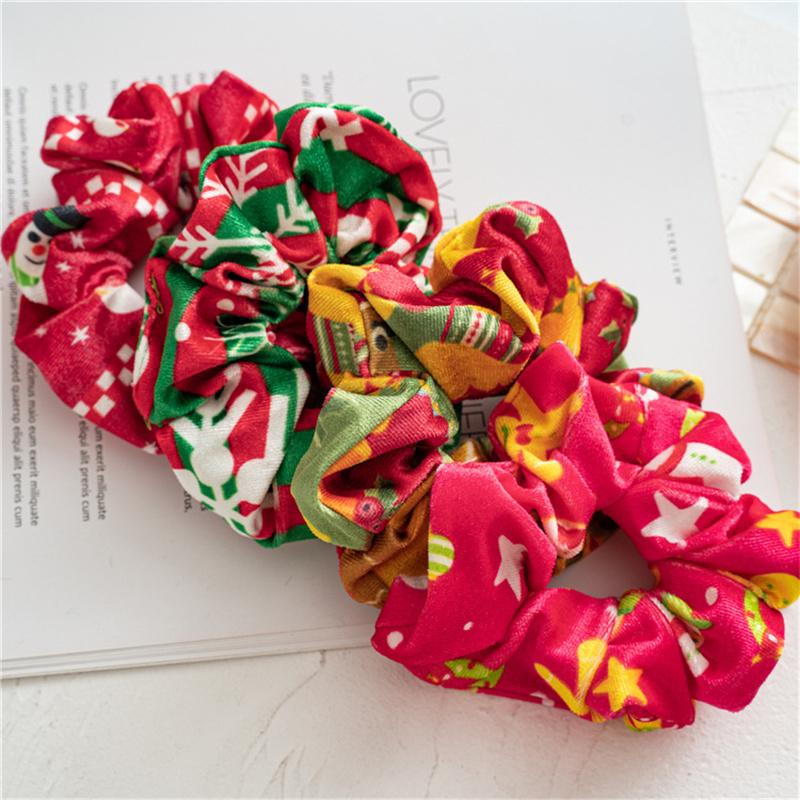 30pcs  Women Hair Scrunchies Christmas Print Corduroy Cloth Hairbands Lady Girls Ponytail Hair Ties Accessories