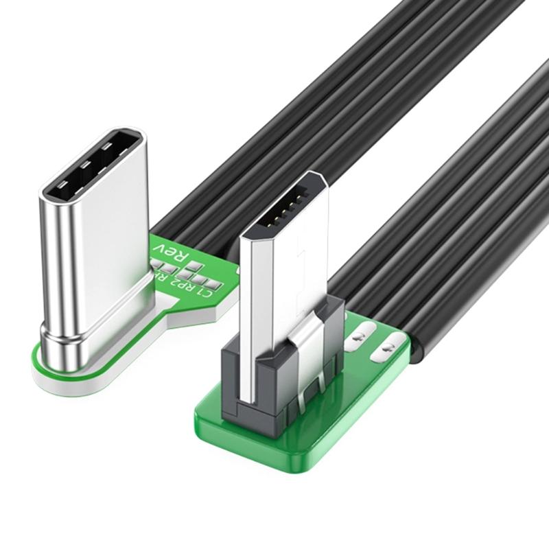 USB Type C to Micro USB 90° Angled adapter cable Power bank flexible cable PD charging cable Micro USB bend flat silicone cable