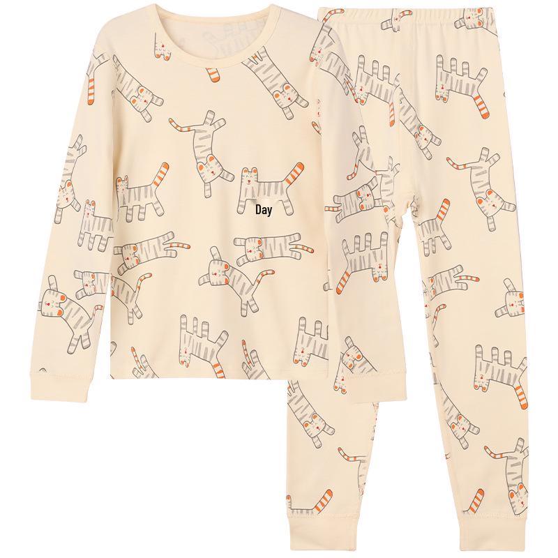 Class A Children's Antibacterial Combed Cotton Pajama Set - Warm Long Sleeve Homewear for Fall/Winter
