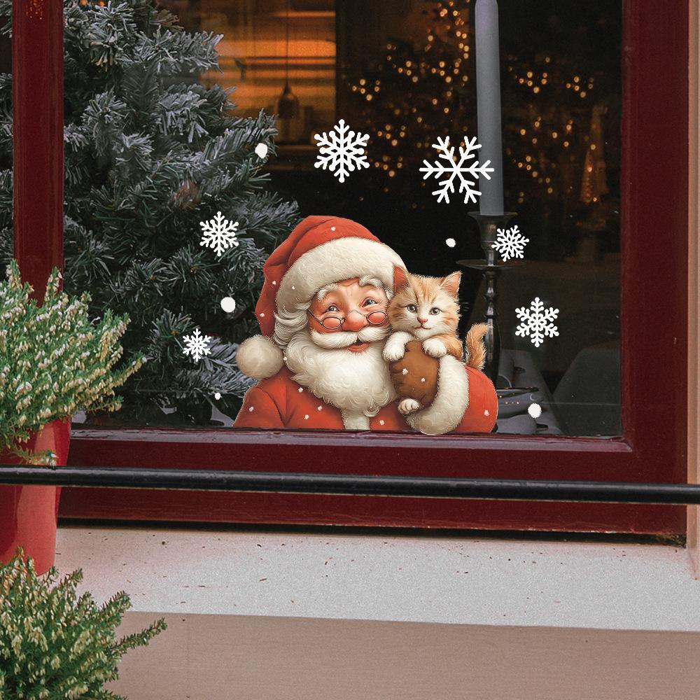 Creative and Warm Santa Claus and Cat Home Glass Door and Window Decoration Stickers