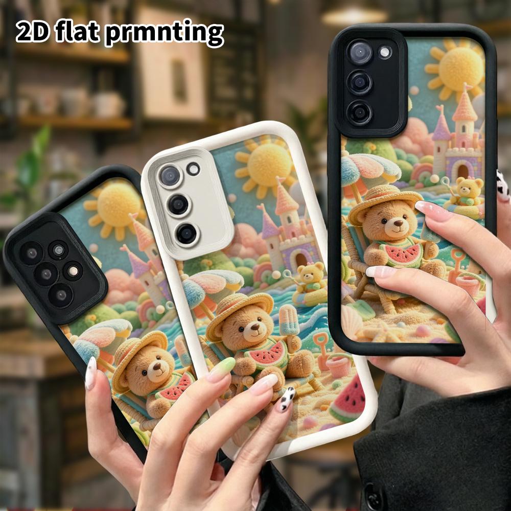 Phone case: 2D flat, suitable for Samsung Galaxy A34 A35 M05 M06 S20 S22 S21 FE Plus 5G protective cases, summer beach little bear, perfect holiday gi