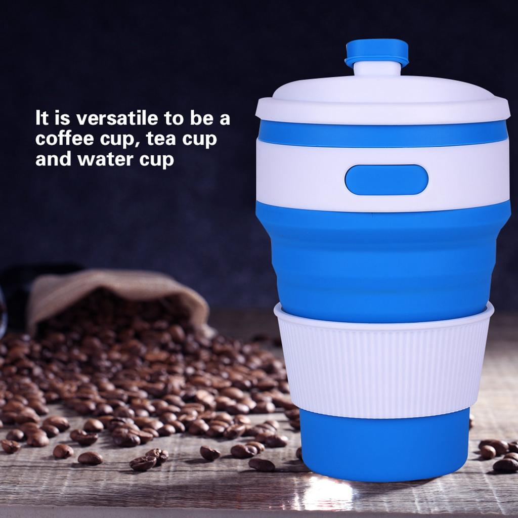 350ml Silicone Collapsible Coffee Cup Portable Teacup Water Cups Mug for Indoor Outdoor(Blue)