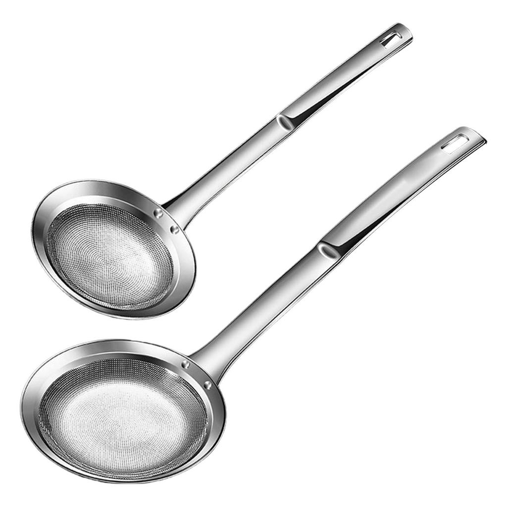 2pcs Stainless Steel Fine Mesh Skimming Spoon Heat Resistant Grease Strainer For Cooking Baking and Liquid Separation