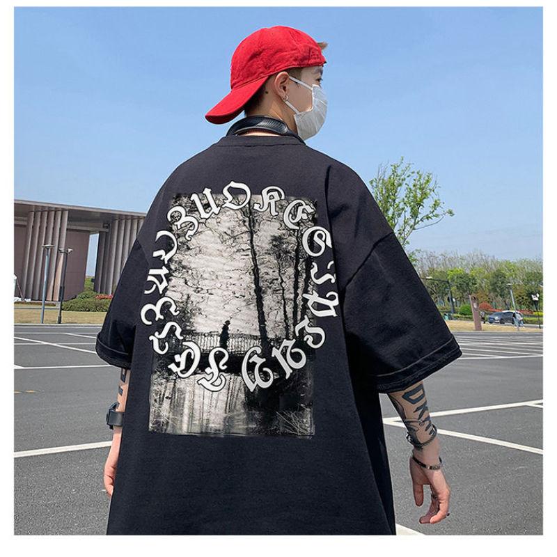 American Fashion Cotton Short-sleeved T-shirt Men's Summer T-shirt Loose Half-sleeve Teenage Top Clothes