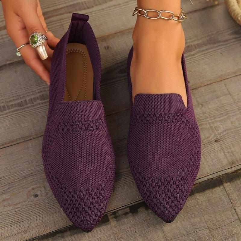 Plus Size 36-43 Shoes for Women Pointed Toe Flat Solid Color Knitted Slip On Casual Breathable Shoes Loafers Zapatos De Mujer