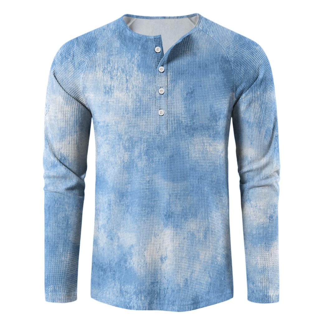 Pánský volný ležérní top s límečkem na knoflíčky a dlouhým rukávem