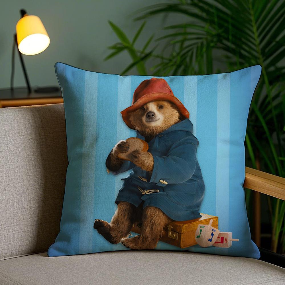 Cute P-Paddington Bear Cushion Cover Plush Fabric Soft Double-Sided Printed Invisible Zipper Sofa Pillow Case Home Decor