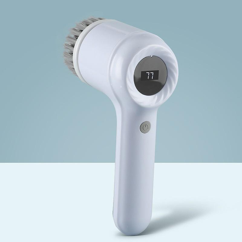 Cordless electric rotary scrubber with 5 replaceable brush heads, rechargeable bathroom and kitchen tile cleaning brush