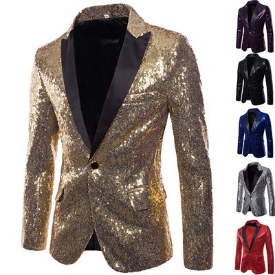 Giacca Blazer con Paillettes Lucide Dorate e Glitter, Uomo, Discoteca, Ballo di Fine Anno, Abito Blazer Uomo, Costume Uomo, Abiti da Palco per Cantanti, Taglie Forti