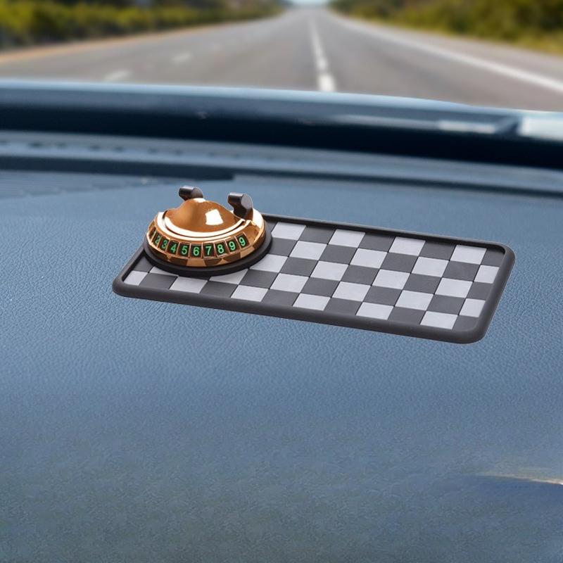 

Car Anti-slip Mat, Rotatable Phone Stand, Center Console, Multi-functional Car Storage Pad, Heat-resistant Left Rim Inscription серый/золотой