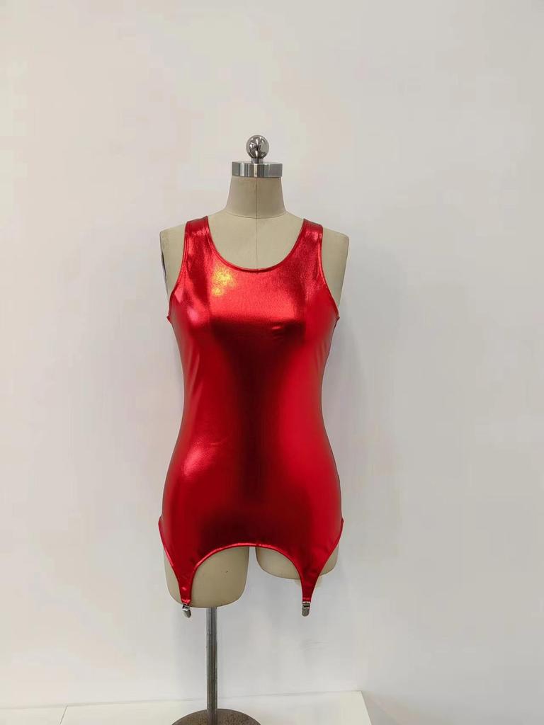 Body Lingerie European American din Piele Patent cu Barete - Top Tip Maiou Sexy Fără Mâneci, Strâmt