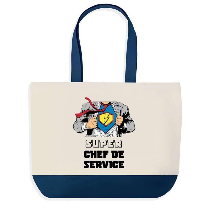 Sac cabas - PLANETEE - Super Chef de Service - Fond bleu - Coton 40 x 45 cm - Grand format