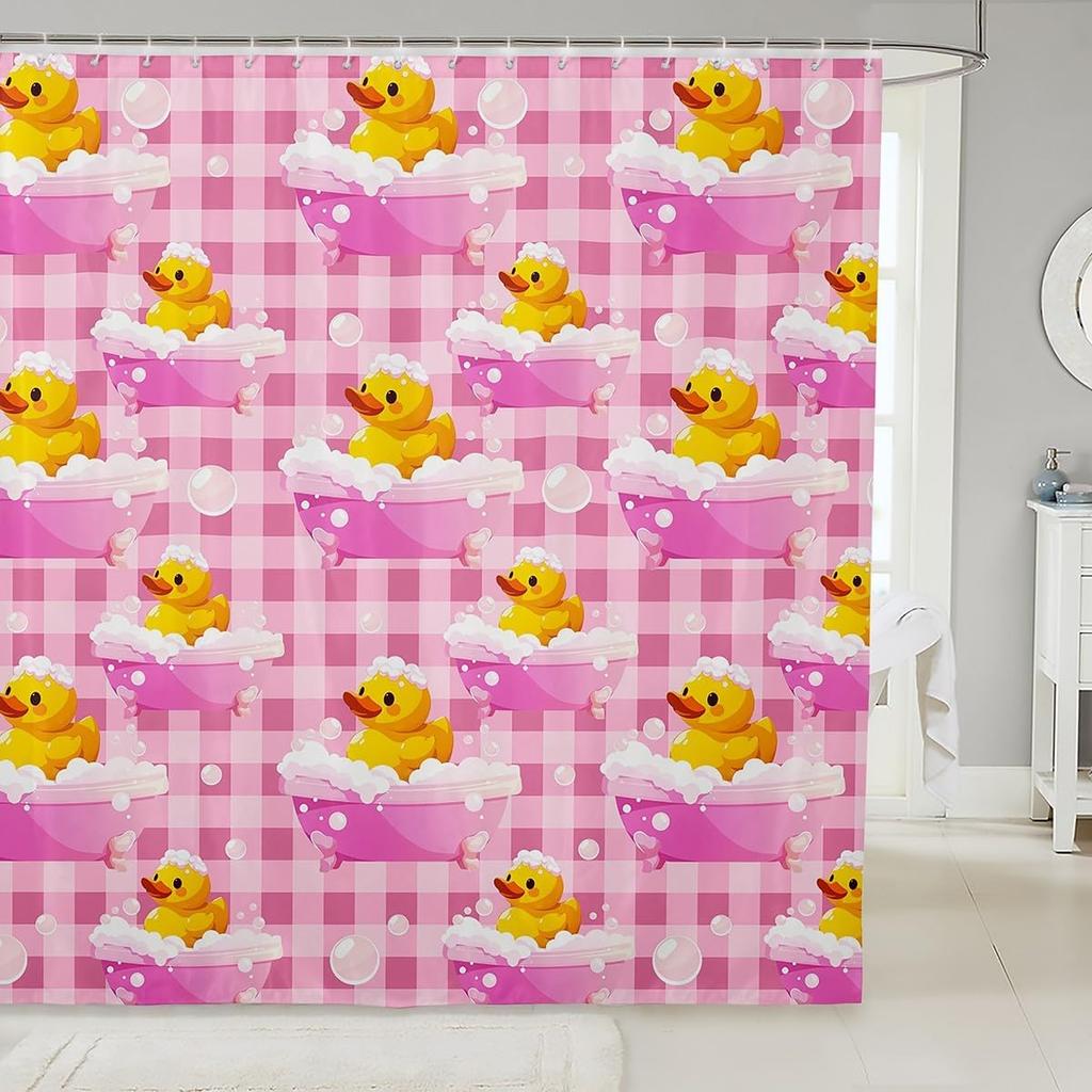 Kids Yellow Rubber Duck Shower Curtain Cartoon Ducks Bath Curtain Funny Animal Bathroom Accessories Cute Animal Fabric Shower