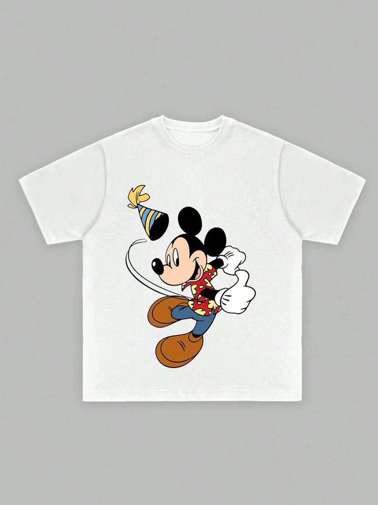 Disney Mickey Mouse Men's Casual Cartoon Print Short Sleeve T-Shirt Cotton Tee Couple Outfit Clothing White T-Shirt Men Clothing