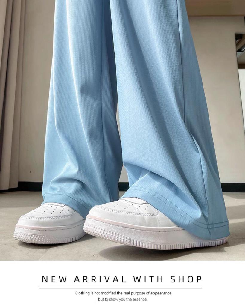 Women's Summer High Waist Ice Silk Wide-Leg Pants - 2025 New, Lightweight, Floor-Length, Loose, Slimming, Casual Straight Leg Design.