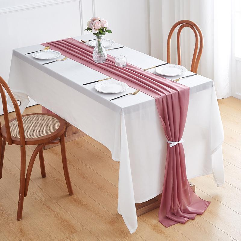 Chiffon Tischläufer 70 x 300cm, Weiche durchsichtige Tischfahne für Hochzeitsfeier Bankett, Elegante einfarbige Tischdekoration