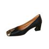 Soft Leather Square Head Light Mouth Single Shoes Women's 2025 Spring and Autumn New Low-heeled Casual French Color Matching Snake Pattern Thick-heele
