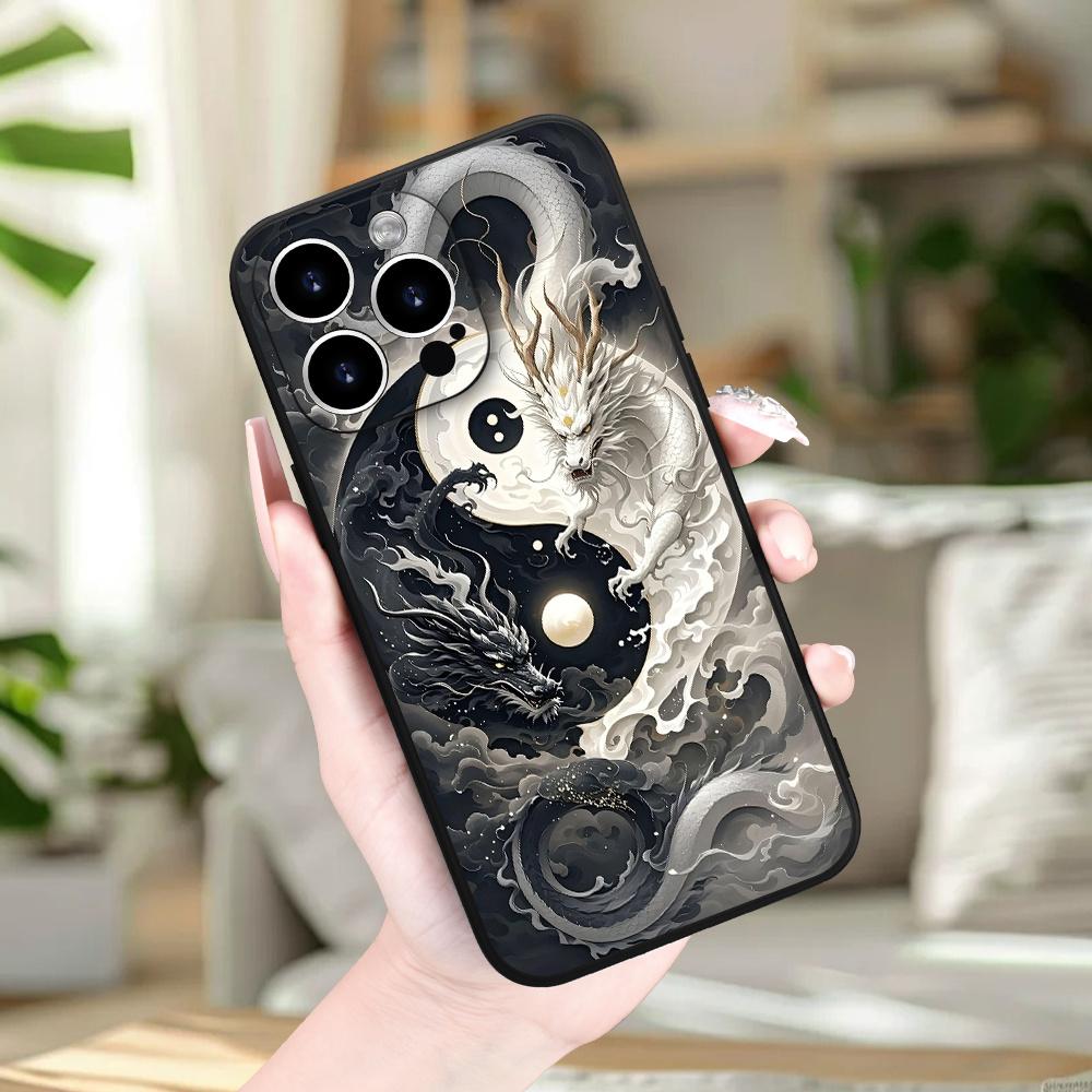 Minimalist yin-yang dragon design phone case suitable for iPhone 17 16 15 14 13 12 11 Pro/Max/Plus anti drop and shockproof