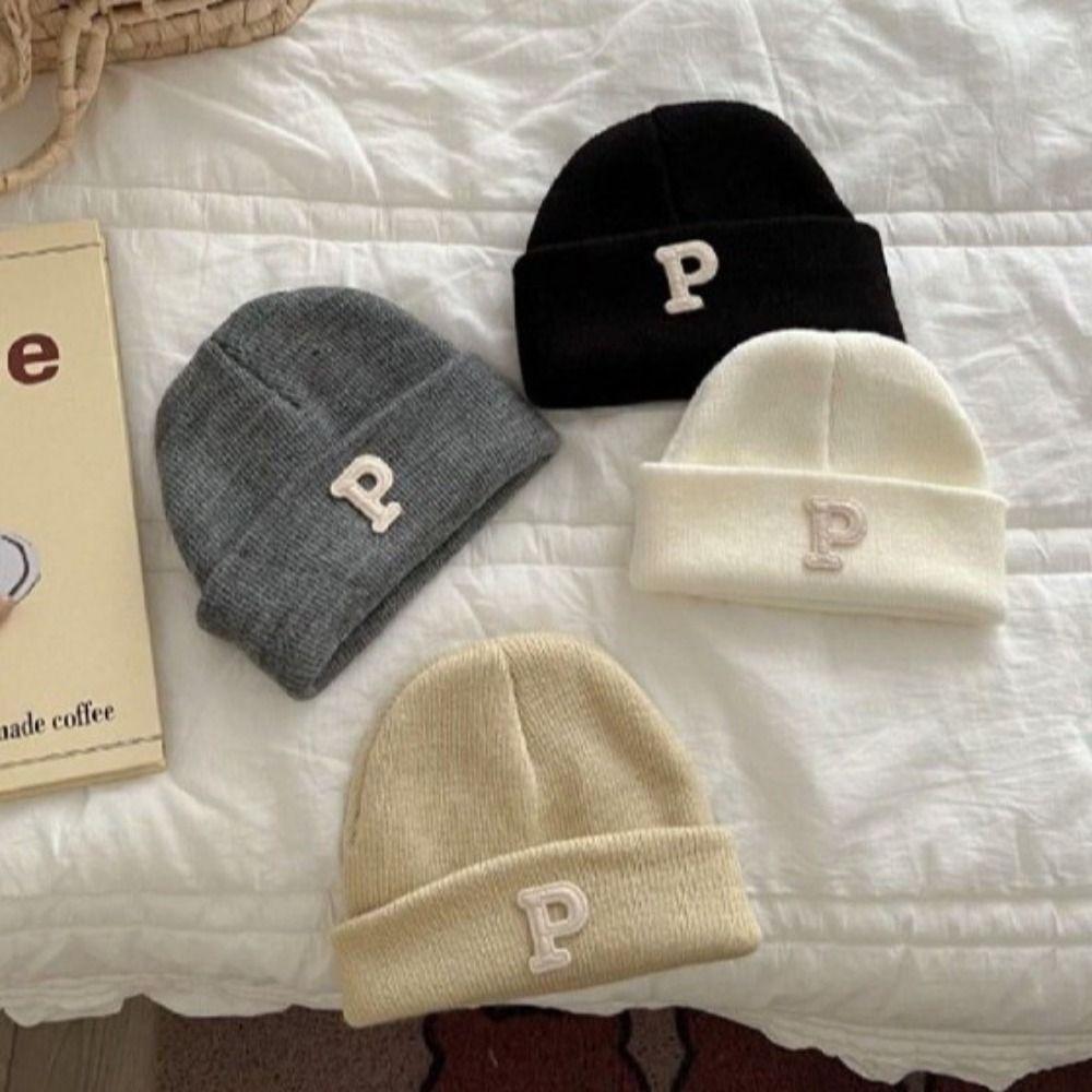 P Letter Baby Knitted Hat Autumn Winter Infant Warm Hat Fashion Baby Beanie Cap  Boys Girls