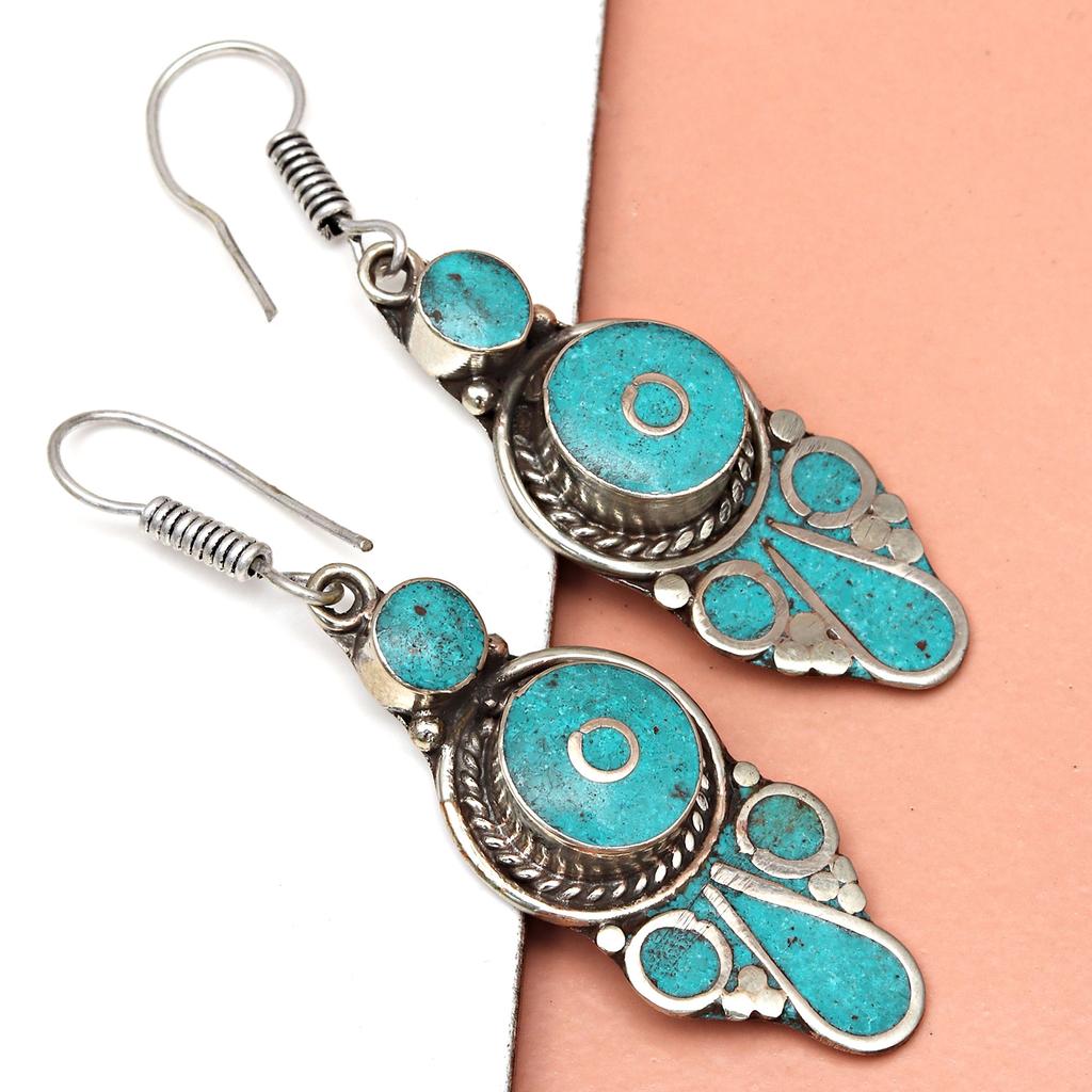 Tibetan Turquoise Lapis Lazuli Nepali Earrings Handmade Jewelry Coral Tribal