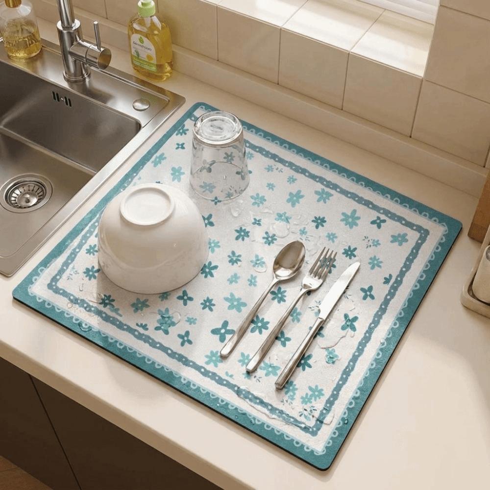 Quick Dry Rural Floral Dinner Mat Non-slip Kitchen Drain Mat Heat Insulation Mat Home Decor