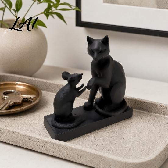 Cat Mouse Design 3D Printed Modern & Sculpture Minimalist Animal Interaction Desk Decor Matte Art Table Decor Collectible Figurine Stable