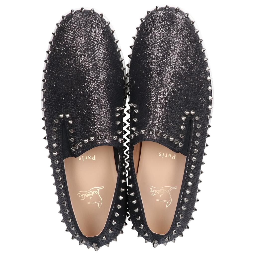 Christian Louboutin PIK BOAT FLAT Pick Boat Lame Fabric Spike Slip-On Shoes 44 Black seriesUsed