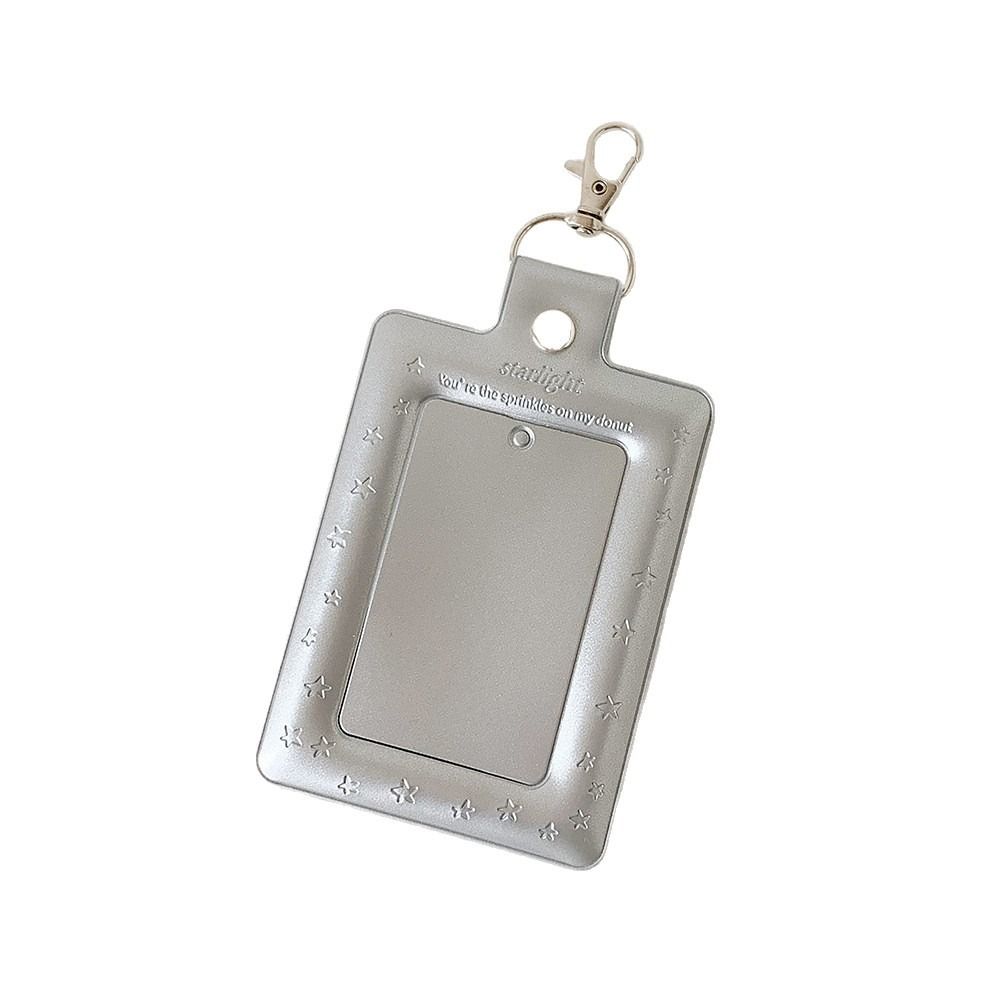 Multifunctional PVC Photo Card Case Silver With Keychain Idol Card Display Holder 3 Inch Card Protective Cover