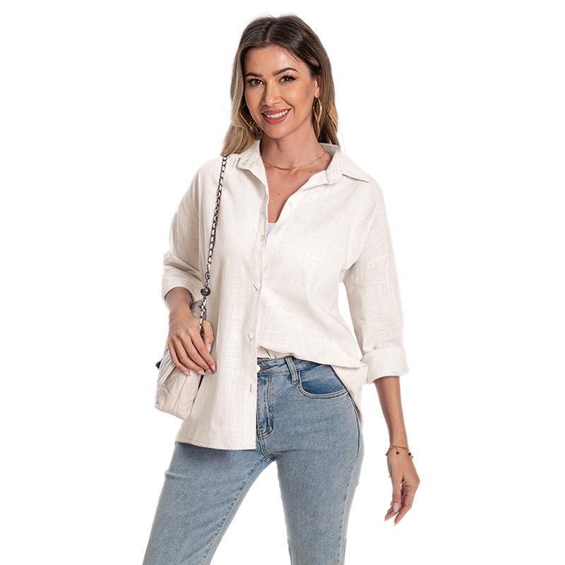 2026 Women s Spring/Summer Cotton Linen Loose Plus Size Long-Sleeve Cardigan Extra Large