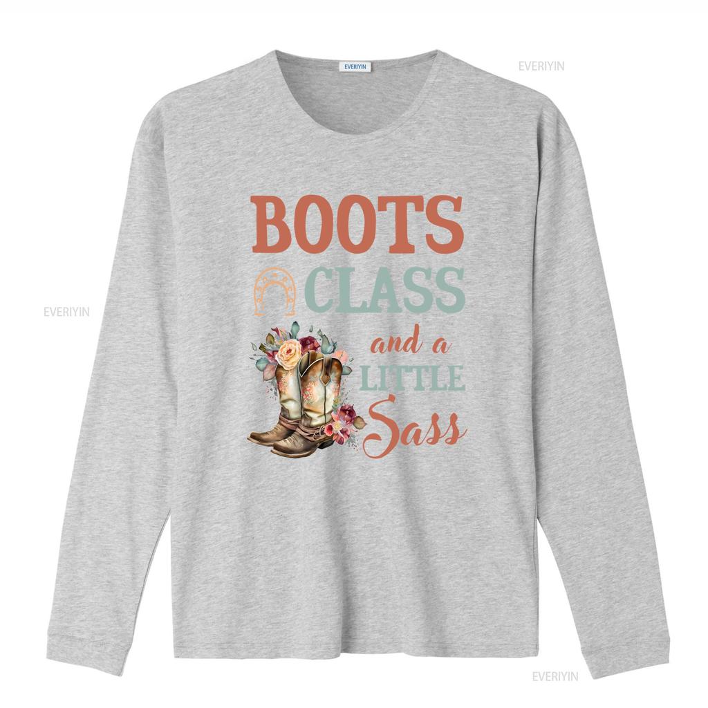 Horse T Shirt Boots Class And A Little Sass Lover Rider Owner Trainer HOR278F01 Vintage Washed Top For Everyday Wear Stretched